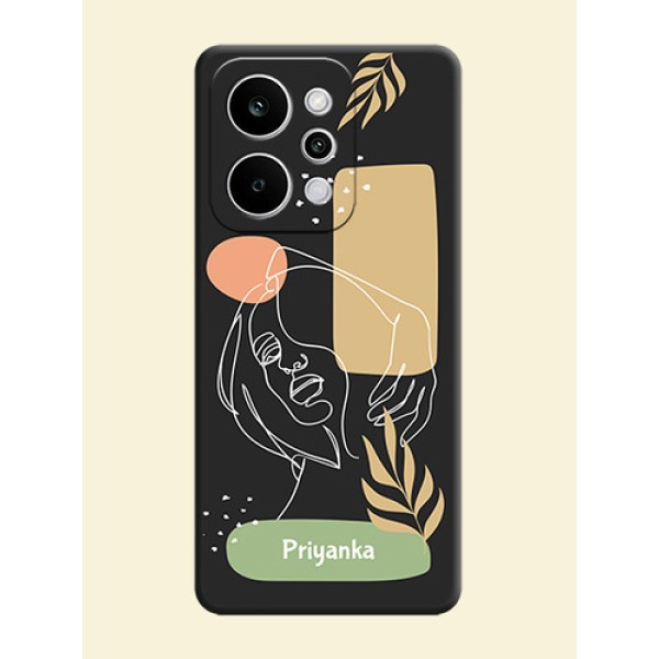 Custom Text With Line Art Of Women & Leaves Design On Space Black Custom Soft Matte Mobile Back Cover - Realme P4 Power 5G Custom Text With Line Art Of Women & Leaves Design On Space Black Custom Soft Matte Mobile Back Cover - Realme P4 Power 5G