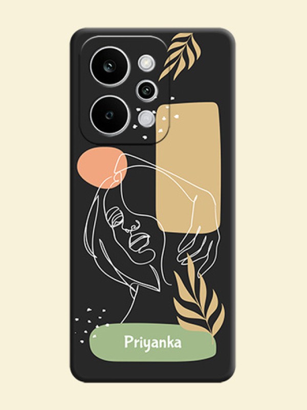 Custom Text With Line Art Of Women & Leaves Design On Space Black Custom Soft Matte Mobile Back Cover - Realme P4 Power 5G