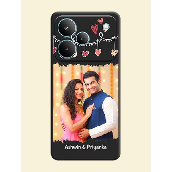 Pink Love Hangings with Name On Space Black Custom Soft Matte Mobile Back Cover - Realme P4 Pro 5G