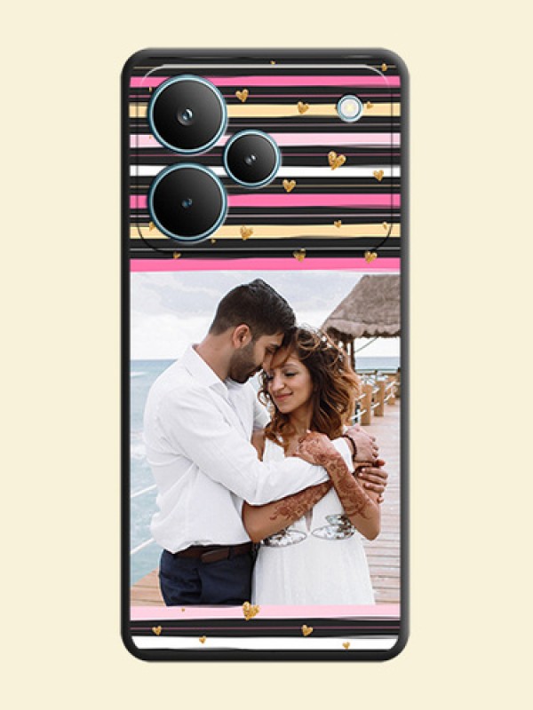 Multicolor Lines and Golden Love Symbols Design on Photo On Space Black Custom Soft Matte Mobile Back Cover - Realme P4 Pro 5G