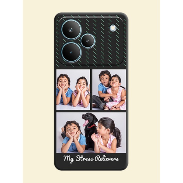 Cross Dotted Pattern with 2 Image Holder On Space Black Custom Soft Matte Mobile Back Cover - Realme P4 Pro 5G Cross Dotted Pattern with 2 Image Holder On Space Black Custom Soft Matte Mobile Back Cover - Realme P4 Pro 5G