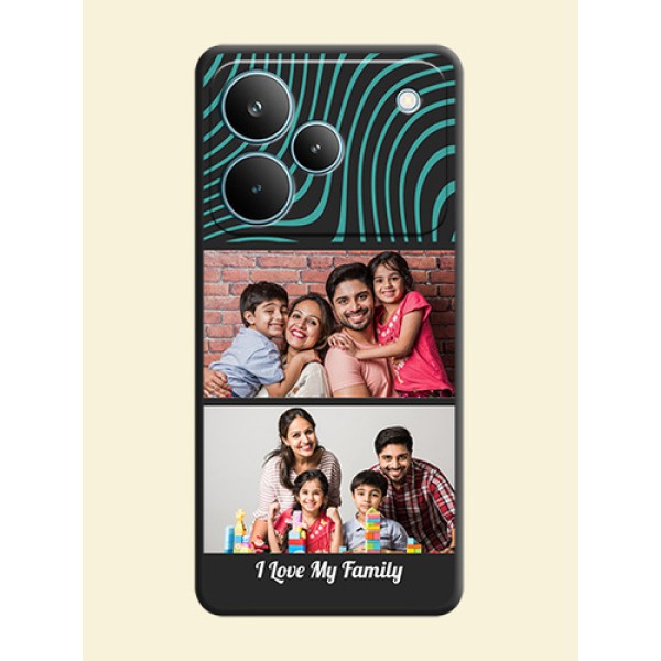 Wave Pattern with 2 Image Holder On Space Black Custom Soft Matte Mobile Back Cover - Realme P4 Pro 5G Wave Pattern with 2 Image Holder On Space Black Custom Soft Matte Mobile Back Cover - Realme P4 Pro 5G