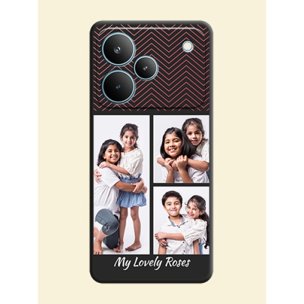 Wave Pattern with 3 Image Holder On Space Black Custom Soft Matte Mobile Back Cover - Realme P4 Pro 5G