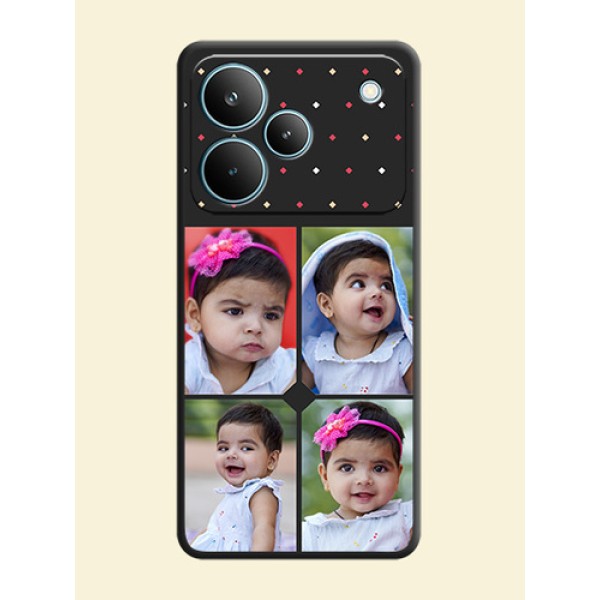 Multicolor Dotted Pattern with 4 Image Holder On Space Black Custom Soft Matte Mobile Back Cover - Realme P4 Pro 5G Multicolor Dotted Pattern with 4 Image Holder On Space Black Custom Soft Matte Mobile Back Cover - Realme P4 Pro 5G