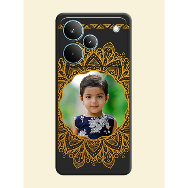 Round Image with Floral Design On Space Black Custom Soft Matte Mobile Back Cover - Realme P4 Pro 5G Round Image with Floral Design On Space Black Custom Soft Matte Mobile Back Cover - Realme P4 Pro 5G