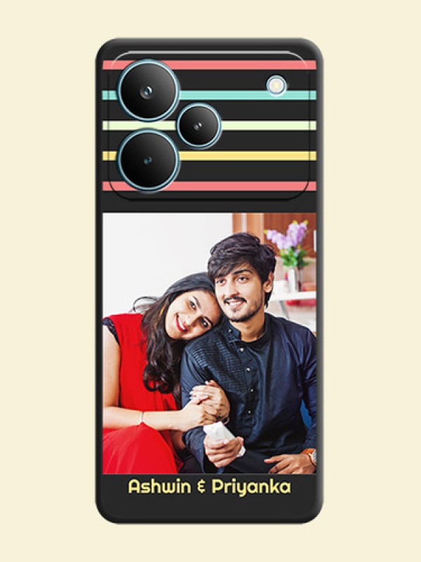 Color Stripes with Photo and Text on Photo On Space Black Custom Soft Matte Mobile Back Cover - Realme P4 Pro 5G