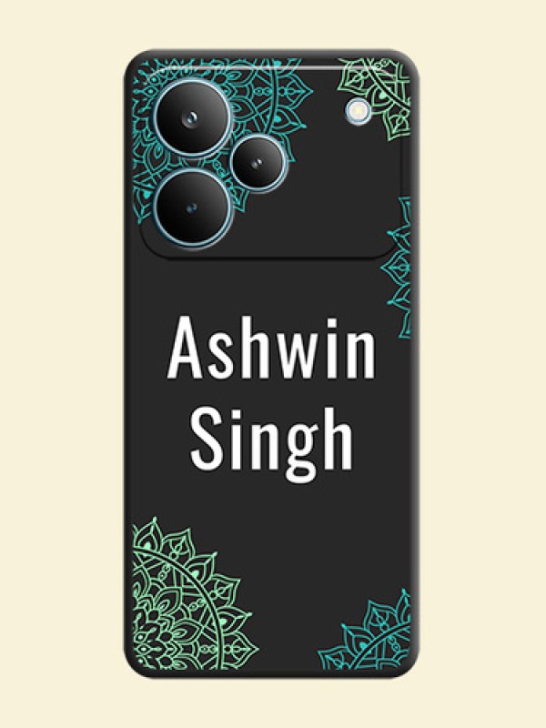 Your Name with Floral Design On Space Black Custom Soft Matte Mobile Back Cover - Realme P4 Pro 5G
