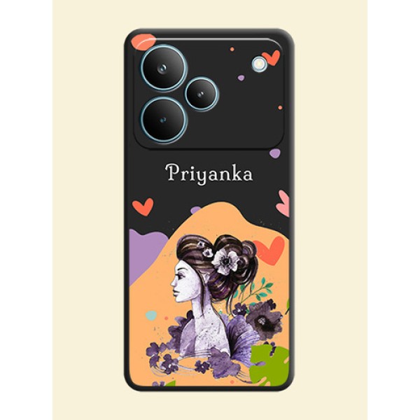 Namecase For Her With Fancy Lady Image On Space Black Custom Soft Matte Mobile Back Cover - Realme P4 Pro 5G Namecase For Her With Fancy Lady Image On Space Black Custom Soft Matte Mobile Back Cover - Realme P4 Pro 5G