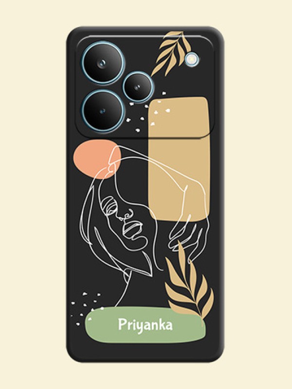 Custom Text With Line Art Of Women & Leaves Design On Space Black Custom Soft Matte Mobile Back Cover - Realme P4 Pro 5G