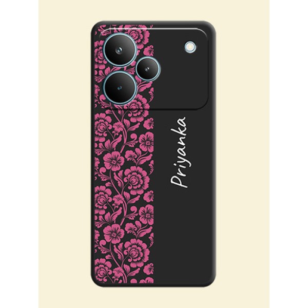 Pink Floral Pattern Design With Custom Text On Space Black Custom Soft Matte Mobile Back Cover - Realme P4 Pro 5G Pink Floral Pattern Design With Custom Text On Space Black Custom Soft Matte Mobile Back Cover - Realme P4 Pro 5G