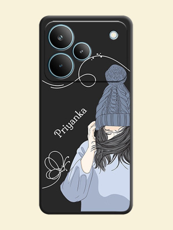 Girl With Blue Winter Outfiit Custom Text Design On Space Black Custom Soft Matte Mobile Back Cover - Realme P4 Pro 5G