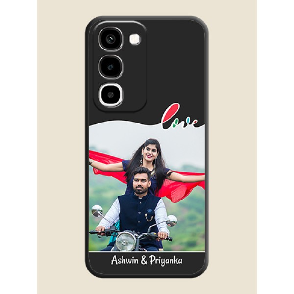 Fall in Love Pattern with Picture on Photo On Space Black Custom Soft Matte Mobile Back Cover - Realme P4R 5G