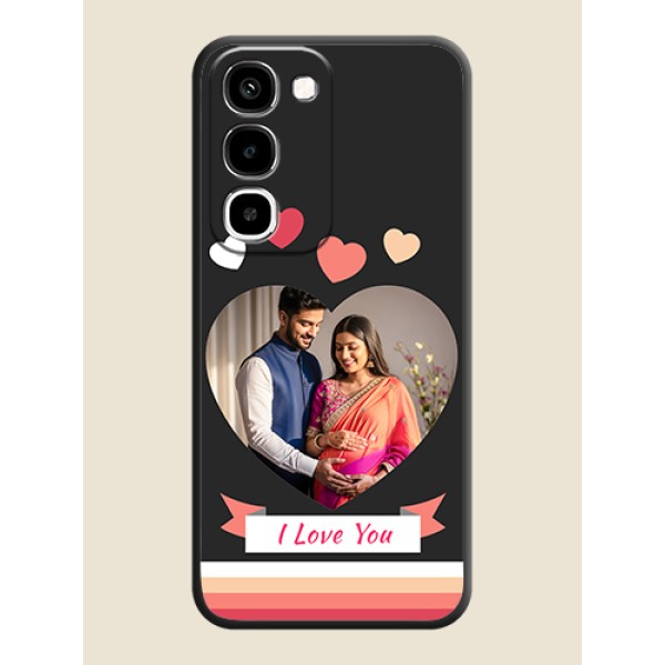 Love Shaped Photo with Colorful Stripes On Space Black Custom Soft Matte Mobile Back Cover - Realme P4R 5G Love Shaped Photo with Colorful Stripes On Space Black Custom Soft Matte Mobile Back Cover - Realme P4R 5G