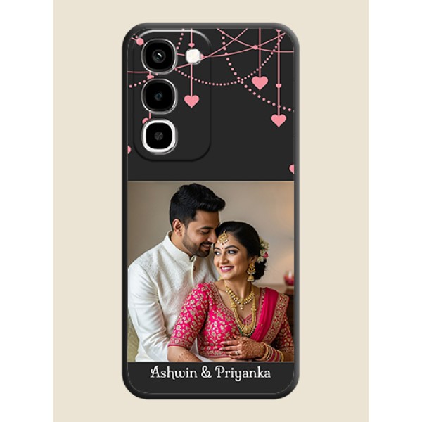 Pink Love Hangings with Text On Space Black Custom Soft Matte Mobile Back Cover - Realme P4R 5G