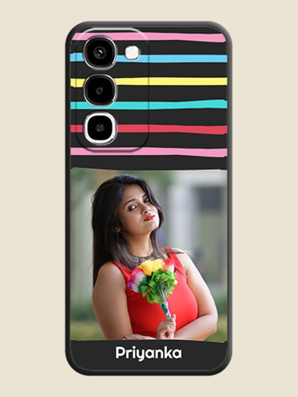 Multicolor Lines with Image On Space Black Custom Soft Matte Mobile Back Cover - Realme P4R 5G