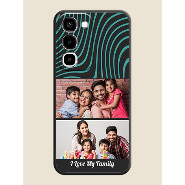 Wave Pattern with 2 Image Holder On Space Black Custom Soft Matte Mobile Back Cover - Realme P4R 5G Wave Pattern with 2 Image Holder On Space Black Custom Soft Matte Mobile Back Cover - Realme P4R 5G