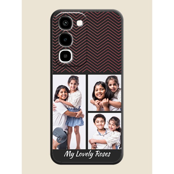 Wave Pattern with 3 Image Holder On Space Black Custom Soft Matte Mobile Back Cover - Realme P4R 5G Wave Pattern with 3 Image Holder On Space Black Custom Soft Matte Mobile Back Cover - Realme P4R 5G
