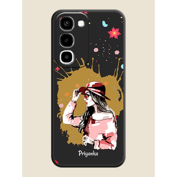 Mordern Lady With Color Splash Background With Custom Text On Space Black Custom Soft Matte Mobile Back Cover - Realme P4R 5G