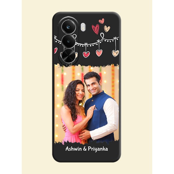 Pink Love Hangings with Name On Space Black Custom Soft Matte Mobile Back Cover - Realme P4X 5G