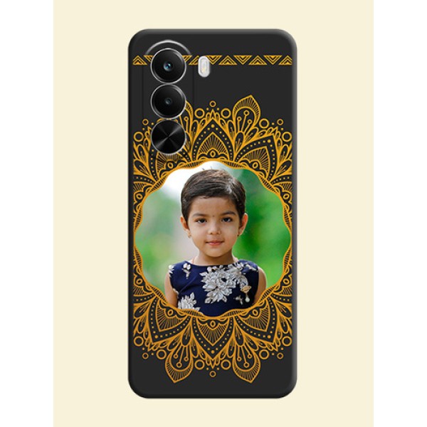 Round Image with Floral Design On Space Black Custom Soft Matte Mobile Back Cover - Realme P4X 5G Round Image with Floral Design On Space Black Custom Soft Matte Mobile Back Cover - Realme P4X 5G