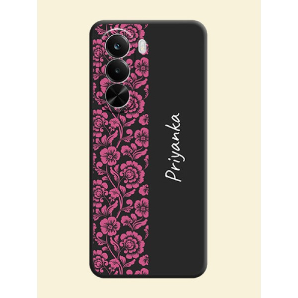 Pink Floral Pattern Design With Custom Text On Space Black Custom Soft Matte Mobile Back Cover - Realme P4X 5G Pink Floral Pattern Design With Custom Text On Space Black Custom Soft Matte Mobile Back Cover - Realme P4X 5G
