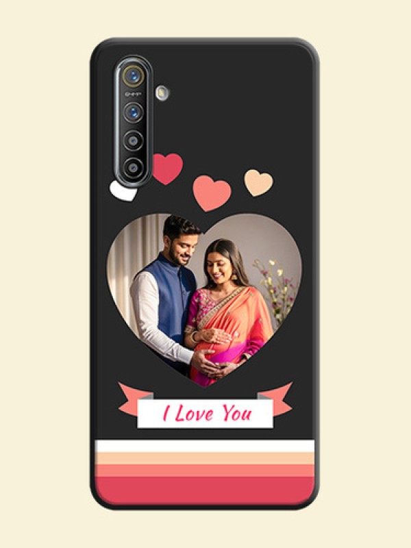 Love Shaped Photo with Colorful Stripes on Personalised Space Black Soft Matte Cases - Realme XT