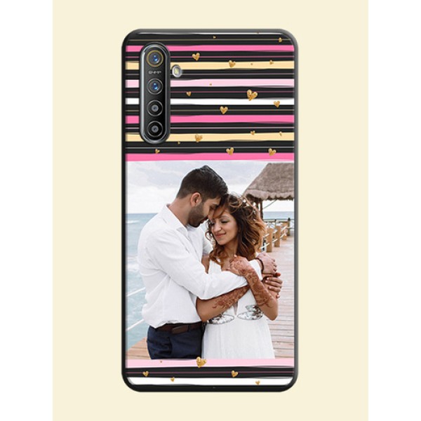 Multicolor Lines and Golden Love Symbols Design - Photo on Space Black Soft Matte Mobile Cover - Realme XT Multicolor Lines and Golden Love Symbols Design - Photo on Space Black Soft Matte Mobile Cover - Realme XT