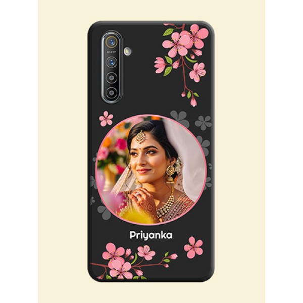 Round Image with Pink Color Floral Design - Photo on Space Black Soft Matte Back Cover - Realme XT Round Image with Pink Color Floral Design - Photo on Space Black Soft Matte Back Cover - Realme XT