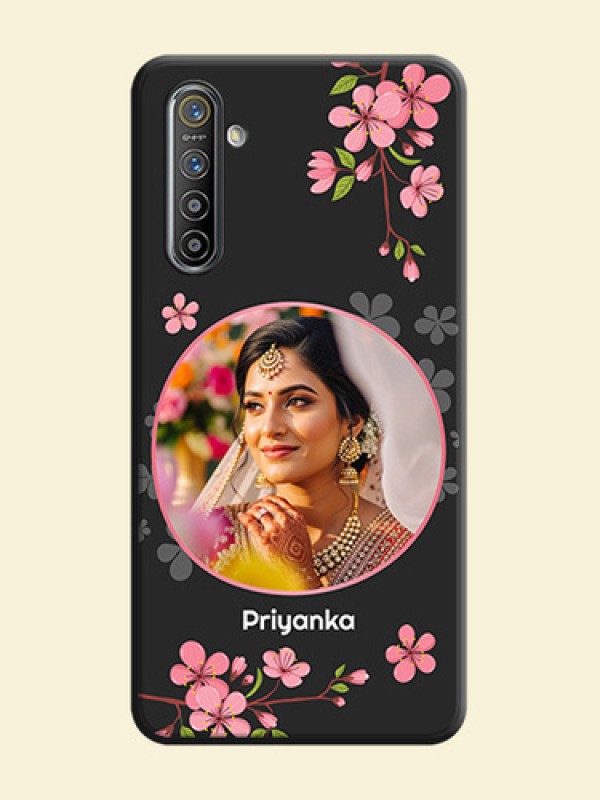Round Image with Pink Color Floral Design - Photo on Space Black Soft Matte Back Cover - Realme XT