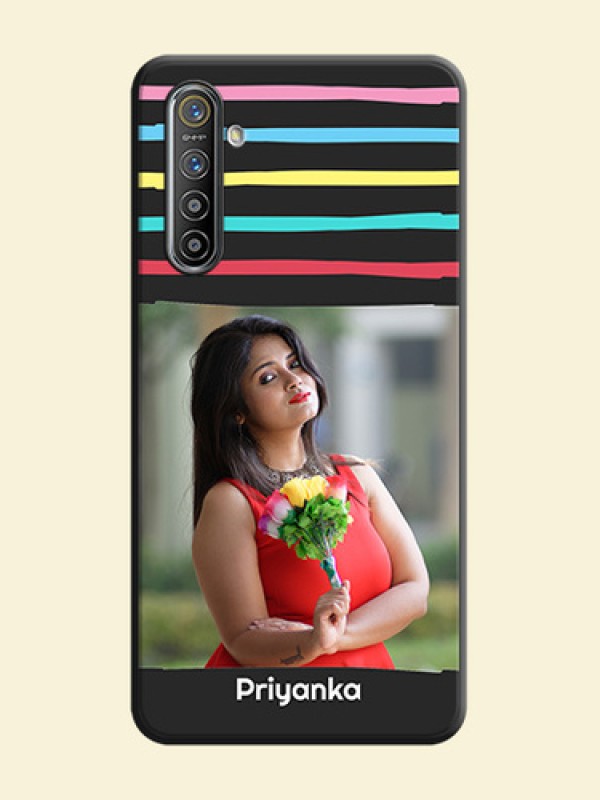 Multicolor Lines with Image on Space Black Personalized Soft Matte Phone Covers - Realme XT