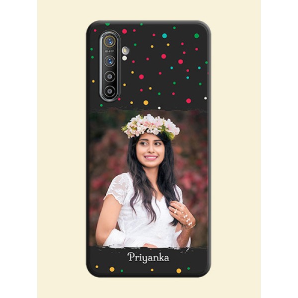Multicolor Dotted Pattern with Text on Space Black Custom Soft Matte Phone Back Cover - Realme XT Multicolor Dotted Pattern with Text on Space Black Custom Soft Matte Phone Back Cover - Realme XT