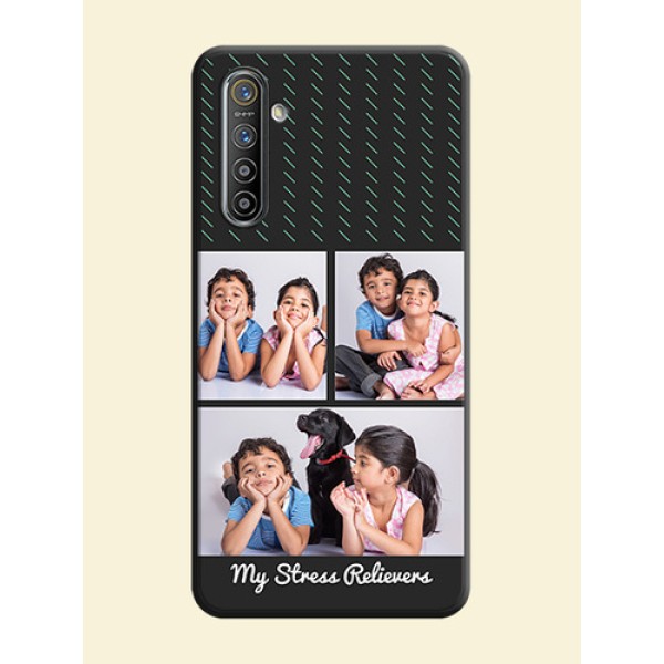Cross Dotted Pattern with 2 Image Holder on Personalised Space Black Soft Matte Cases - Realme XT Cross Dotted Pattern with 2 Image Holder on Personalised Space Black Soft Matte Cases - Realme XT