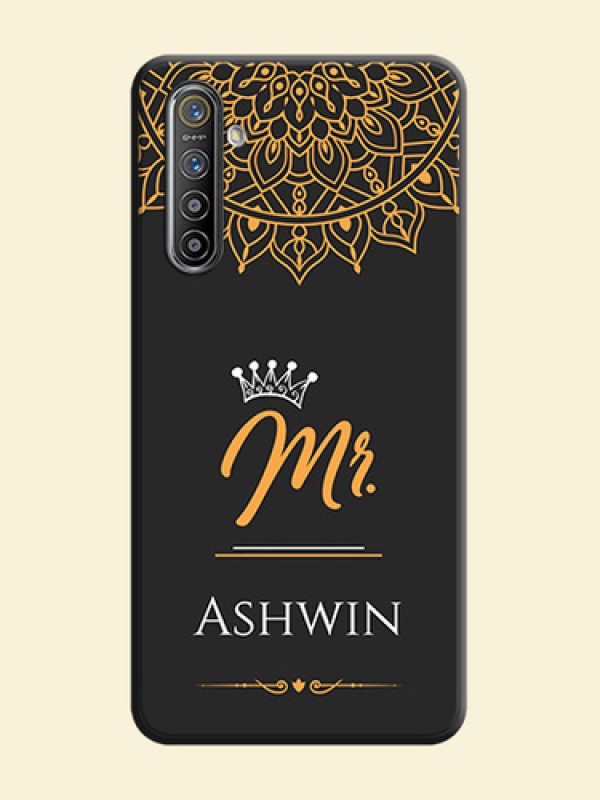 Mr Name with Floral Design  on Personalised Space Black Soft Matte Cases - Realme XT
