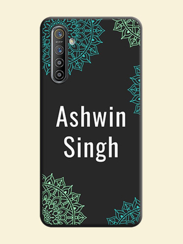 Your Name with Floral Design on Space Black Custom Soft Matte Back Cover - Realme XT