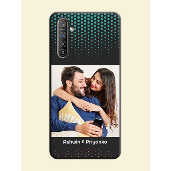 Faded Dots with Grunge Photo Frame and Text on Space Black Custom Soft Matte Phone Cases - Realme XT Faded Dots with Grunge Photo Frame and Text on Space Black Custom Soft Matte Phone Cases - Realme XT