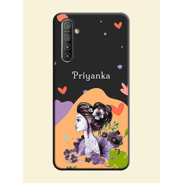 Namecase For Her With Fancy Lady Image On Space Black Personalized Soft Matte Phone Covers -Realme Xt