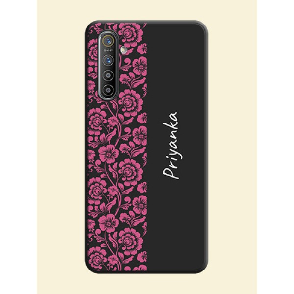 Pink Floral Pattern Design With Custom Text On Space Black Personalized Soft Matte Phone Covers -Realme Xt Pink Floral Pattern Design With Custom Text On Space Black Personalized Soft Matte Phone Covers -Realme Xt