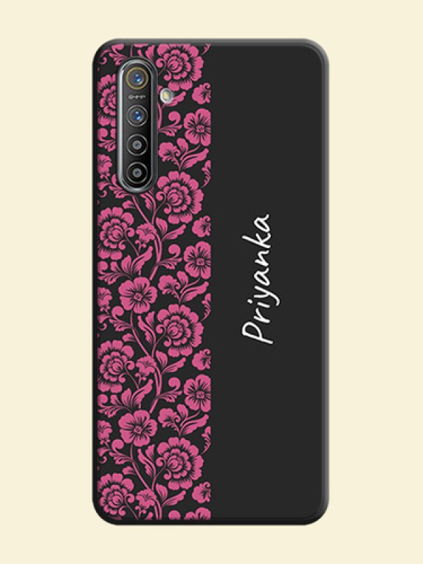 Pink Floral Pattern Design With Custom Text On Space Black Personalized Soft Matte Phone Covers -Realme Xt