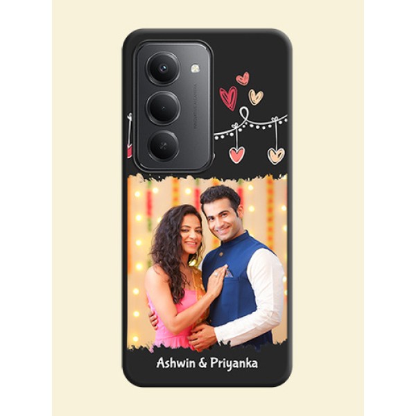 Pink Love Hangings with Name On Space Black Custom Soft Matte Mobile Back Cover - Redmi 15 5G