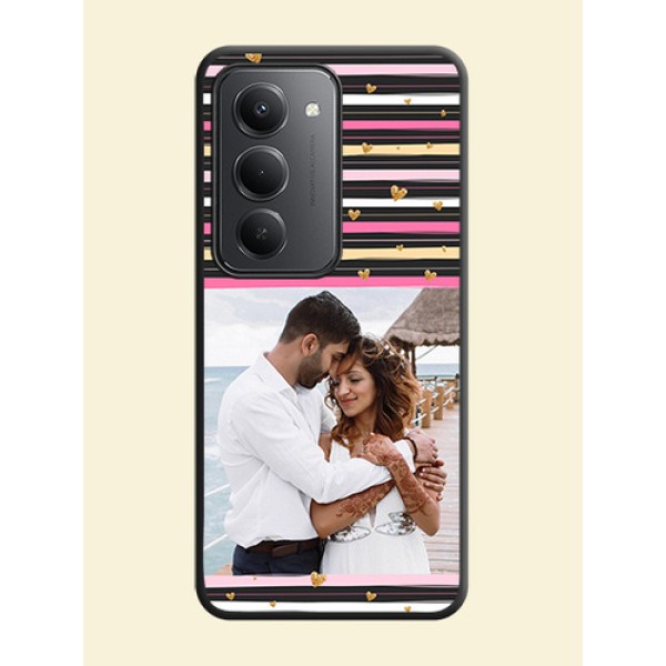 Multicolor Lines and Golden Love Symbols Design on Photo On Space Black Custom Soft Matte Mobile Back Cover - Redmi 15 5G