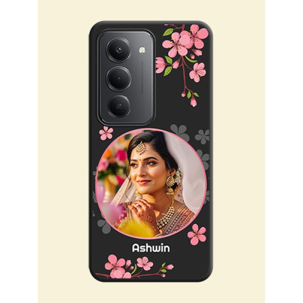 Round Image with Pink Color Floral Design on Photo On Space Black Custom Soft Matte Mobile Back Cover - Redmi 15 5G Round Image with Pink Color Floral Design on Photo On Space Black Custom Soft Matte Mobile Back Cover - Redmi 15 5G