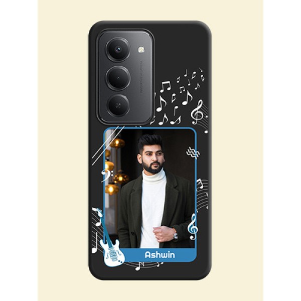 Musical Theme Design with Text on Photo On Space Black Custom Soft Matte Mobile Back Cover - Redmi 15 5G Musical Theme Design with Text on Photo On Space Black Custom Soft Matte Mobile Back Cover - Redmi 15 5G