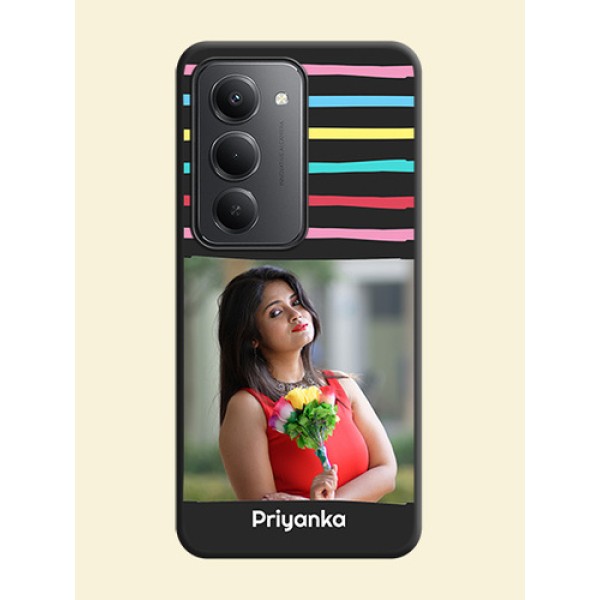 Multicolor Lines with Image On Space Black Custom Soft Matte Mobile Back Cover - Redmi 15 5G Multicolor Lines with Image On Space Black Custom Soft Matte Mobile Back Cover - Redmi 15 5G