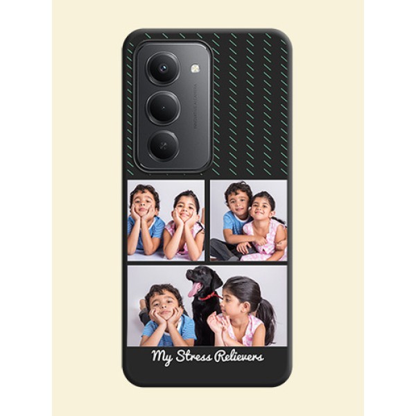 Cross Dotted Pattern with 2 Image Holder On Space Black Custom Soft Matte Mobile Back Cover - Redmi 15 5G Cross Dotted Pattern with 2 Image Holder On Space Black Custom Soft Matte Mobile Back Cover - Redmi 15 5G