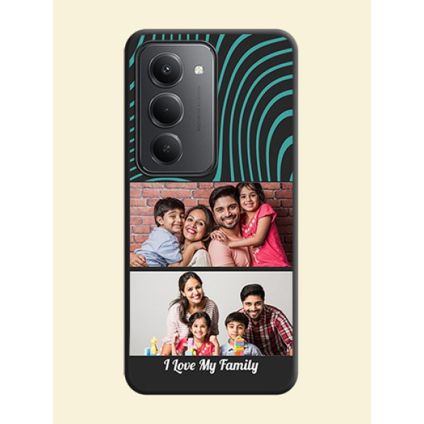 Wave Pattern with 2 Image Holder On Space Black Custom Soft Matte Mobile Back Cover - Redmi 15 5G Wave Pattern with 2 Image Holder On Space Black Custom Soft Matte Mobile Back Cover - Redmi 15 5G