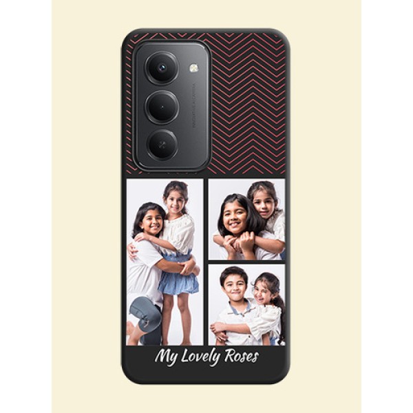 Wave Pattern with 3 Image Holder On Space Black Custom Soft Matte Mobile Back Cover - Redmi 15 5G