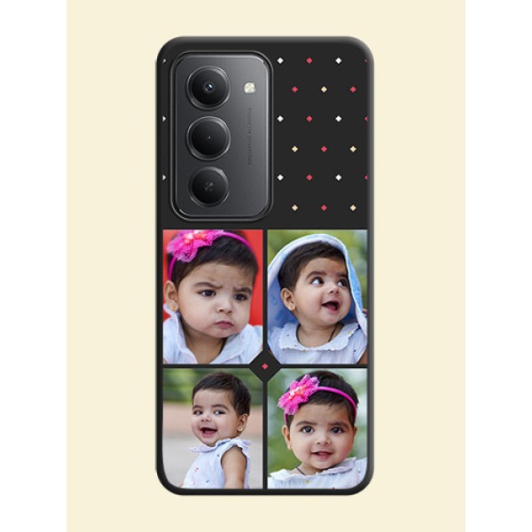 Multicolor Dotted Pattern with 4 Image Holder On Space Black Custom Soft Matte Mobile Back Cover - Redmi 15 5G Multicolor Dotted Pattern with 4 Image Holder On Space Black Custom Soft Matte Mobile Back Cover - Redmi 15 5G