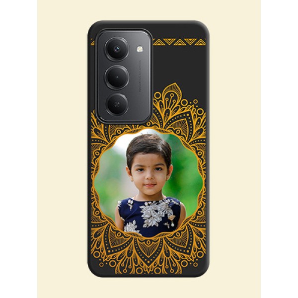 Round Image with Floral Design On Space Black Custom Soft Matte Mobile Back Cover - Redmi 15 5G Round Image with Floral Design On Space Black Custom Soft Matte Mobile Back Cover - Redmi 15 5G