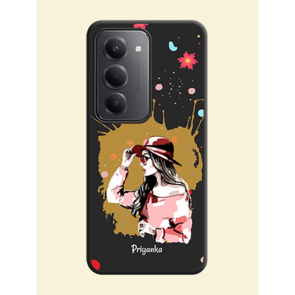 Mordern Lady With Color Splash Background With Custom Text On Space Black Custom Soft Matte Mobile Back Cover - Redmi 15 5G