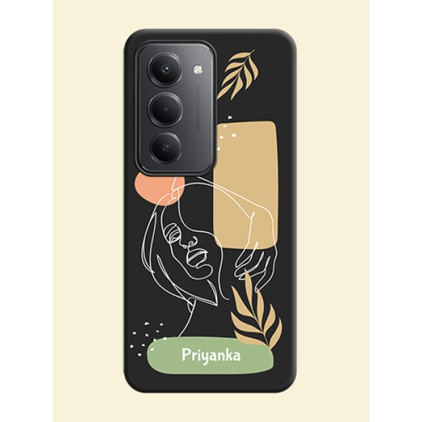 Custom Text With Line Art Of Women & Leaves Design On Space Black Custom Soft Matte Mobile Back Cover - Redmi 15 5G Custom Text With Line Art Of Women & Leaves Design On Space Black Custom Soft Matte Mobile Back Cover - Redmi 15 5G